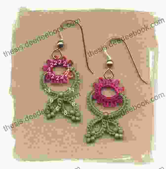 Image Of A Pair Of Earrings Adorned With Intricate Tatted Square Motifs, Showcasing The Versatility Of This Lacemaking Technique In Jewelry Design. HAPPY TATTING: Square Motifs In Tatted Lace